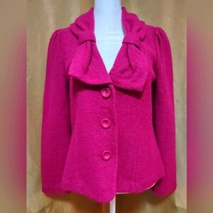 Women's fushia wool bow collar blazer